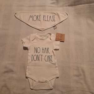 Rae Dunn baby 0-3 months bodysuit new, dribble bib preowned